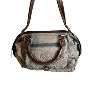 Joy Gryson Jasper Chunky Basketweave Satchel Bag Light Gray Chocolate Brown